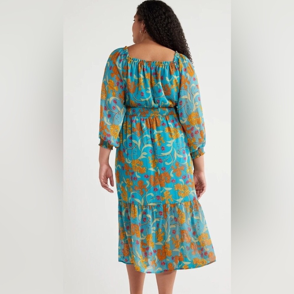 Sophia Vergara Blue Floral Print Midi Dress